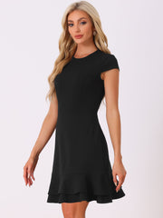 Cap Sleeves Round Neck Tiered Ruffled Hem Mini Dress