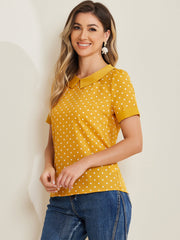 Peter Pan Collar Vintage Polka Dots Short Sleeves Blouse