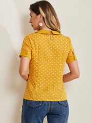 Peter Pan Collar Vintage Polka Dots Short Sleeves Blouse