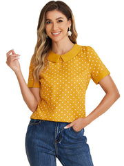 Peter Pan Collar Vintage Polka Dots Short Sleeves Blouse