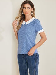 Peter Pan Collar Vintage Polka Dots Short Sleeves Blouse
