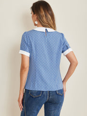 Peter Pan Collar Vintage Polka Dots Short Sleeves Blouse