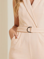 Elegant Office Work Sleeveless Belted Long Jumpsuit