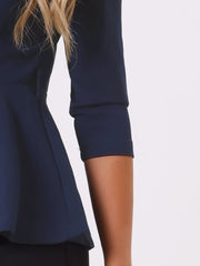 3/4 Sleeve Belted Peplum Elegant Business Work Blouse