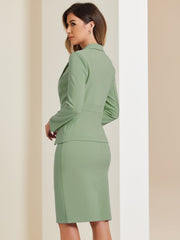 2 Pieces Business Casual Notched Lapel Long Sleeve Blazer & Pencil Skirt Suit Set