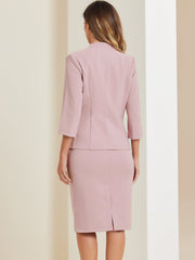2 Pieces Collarless 3/4 Sleeves Blazer and Pencil Skirt Office Work Business Suit Set