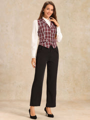 Plaid Waistcoat Notched Lapel Collar Single Breasted Vintage Vest