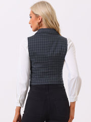 Plaid Waistcoat Notched Lapel Collar Single Breasted Vintage Vest