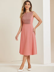 Striped Crew Neck Sleeveless A-Line Midi Work Office Dress
