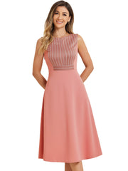 Striped Crew Neck Sleeveless A-Line Midi Work Office Dress