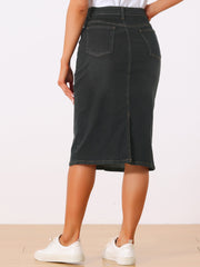 Casual Denim High Waist Stretchy Midi Pencil Jean Skirt