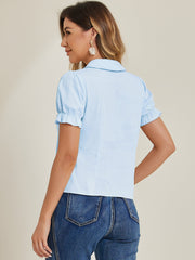 Peter Pan Collar Tie Neck Casual Cute Cotton Button-Up Shirt