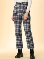 Plaid Cropped Trousers Button Casual Tartan Check Work Pants