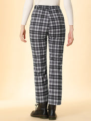 Plaid Cropped Trousers Button Casual Tartan Check Work Pants