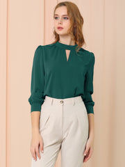 Keyhole Elegant Stand Collar Long Sleeve Chiffon Office Blouse