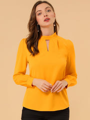 Keyhole Elegant Stand Collar Long Sleeve Chiffon Office Blouse