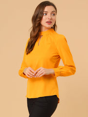 Keyhole Elegant Stand Collar Long Sleeve Chiffon Office Blouse
