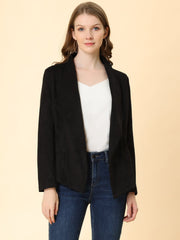Faux Suede Jacket Open Front Lapel Draped Outwear Cardigan
