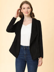 Faux Suede Jacket Open Front Lapel Draped Outwear Cardigan