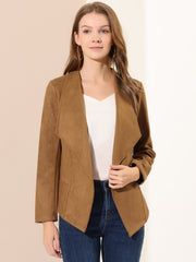 Faux Suede Jacket Open Front Lapel Draped Outwear Cardigan