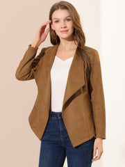 Faux Suede Jacket Open Front Lapel Draped Outwear Cardigan