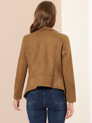 Faux Suede Jacket Open Front Lapel Draped Outwear Cardigan