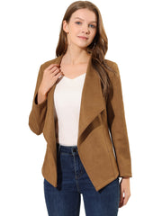 Faux Suede Jacket Open Front Lapel Draped Outwear Cardigan