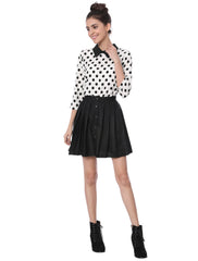 Polka Dots Contrast Peter Pan Collar Top 3/4 Sleeve Blouse Shirt