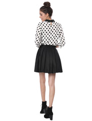 Polka Dots Contrast Peter Pan Collar Top 3/4 Sleeve Blouse Shirt