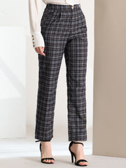 Plaid Elastic Waist Casual Work Office Long Pants