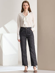 Plaid Elastic Waist Casual Work Office Long Pants