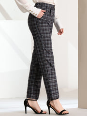 Plaid Elastic Waist Casual Work Office Long Pants