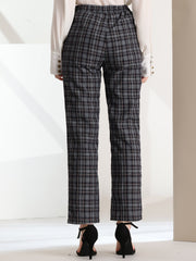 Plaid Elastic Waist Casual Work Office Long Pants
