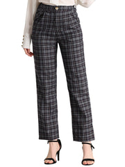 Plaid Elastic Waist Casual Work Office Long Pants