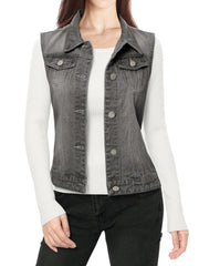 Buttoned Chest Flap Pocket Washed Denim Jacket Vest