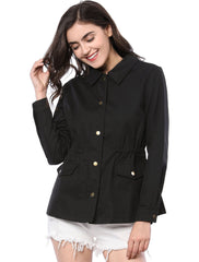 Drawstring Waist Flap Pocket Lightweight Utility Safari Jacket