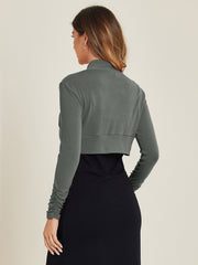 Ruched Long Sleeve Open Front Knit Cropped Bolero Shrug