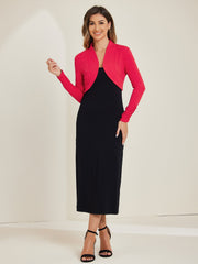 Ruched Long Sleeve Open Front Knit Cropped Bolero Shrug