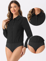 Leotard Shirt Collared Business Casual Button Down Long Sleeves Bodysuit