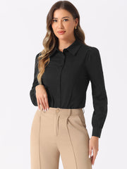 Leotard Shirt Collared Business Casual Button Down Long Sleeves Bodysuit