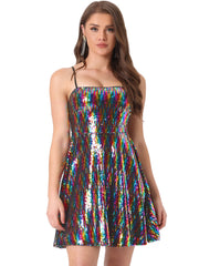 Adjustable Spaghetti Strap Party Glitter Sparkle Sequin Dress