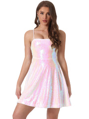Adjustable Spaghetti Strap Party Glitter Sparkle Sequin Dress