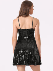 Adjustable Spaghetti Strap Party Glitter Sparkle Sequin Dress