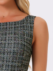 Tweed Sleeveless Elegant Plaid Midi Fishtail Dress