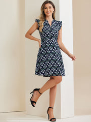 Flutter Sleeve Ruffle A-Line Flowy Chiffon Dress