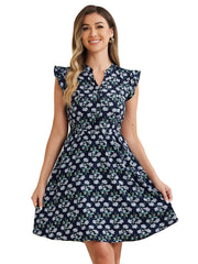 Flutter Sleeve Ruffle A-Line Flowy Chiffon Dress