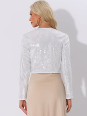 Sequin Open Front Sparkly Bolero Shrug Cropped Jacket