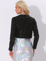 Sequin Open Front Sparkly Bolero Shrug Cropped Jacket