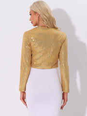 Sequin Open Front Sparkly Bolero Shrug Cropped Jacket