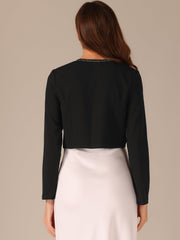 Long Sleeve Contrast Trim Cropped Jacket Bolero Shrug